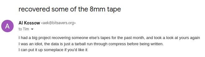 Terminal conversation about recovering the tape